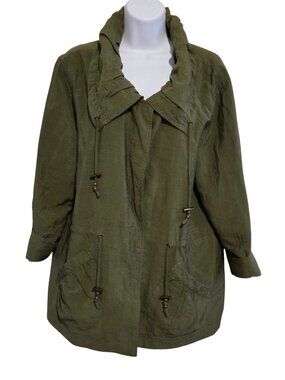Coldwater Creek Green Lightweight Jacket Drawstring Pockets Medium spring coat